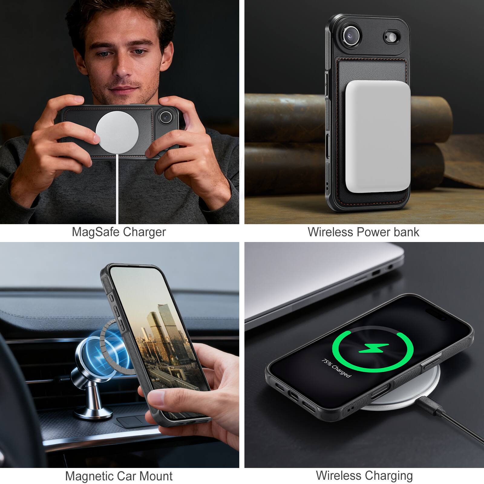 - MagSafe Charger
- Wireless Power Bank
- Magnetic Car Mount
- Wireless Charging