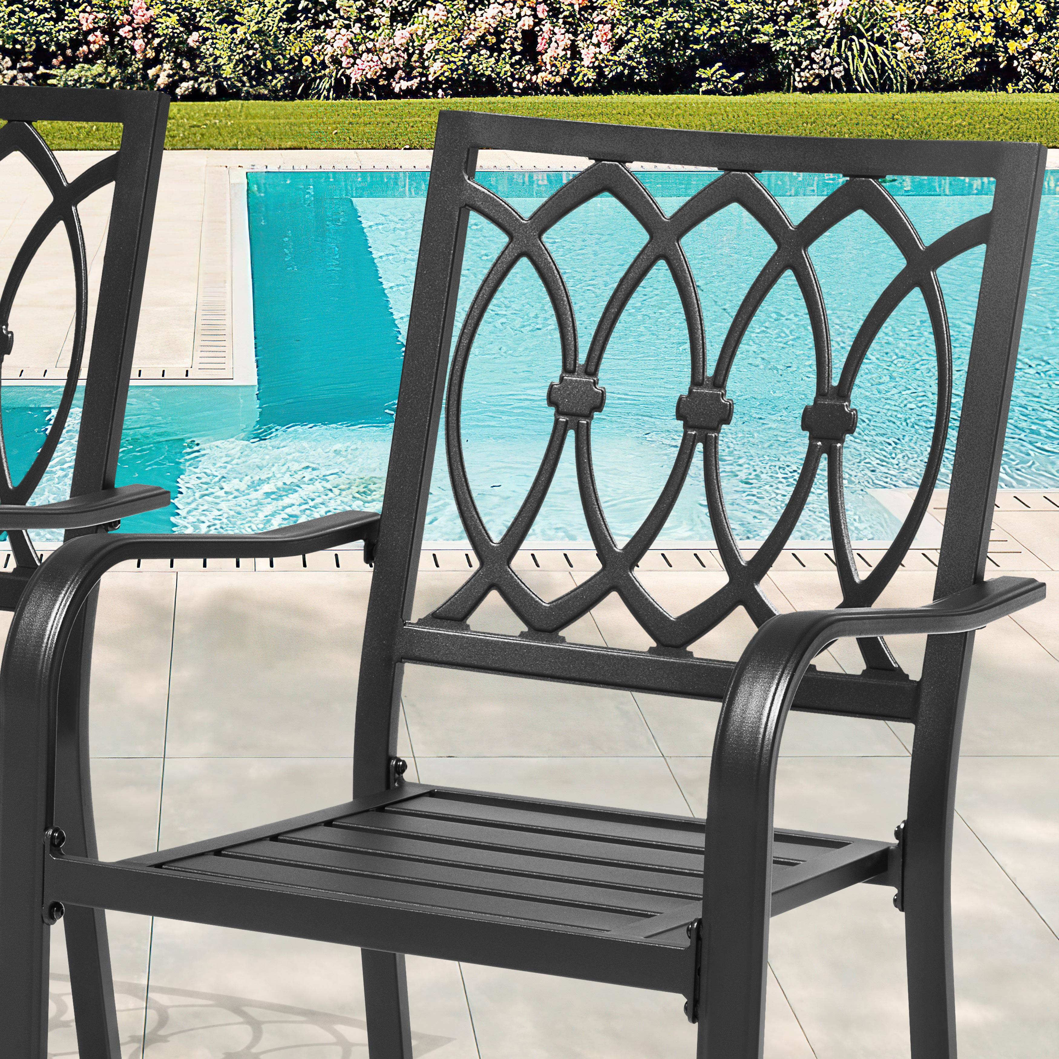 Angle. Nuu Garden - Patio 2-Piece Dining Chairs, Ventilated Slatted Seat and Curved Armrests - Black.