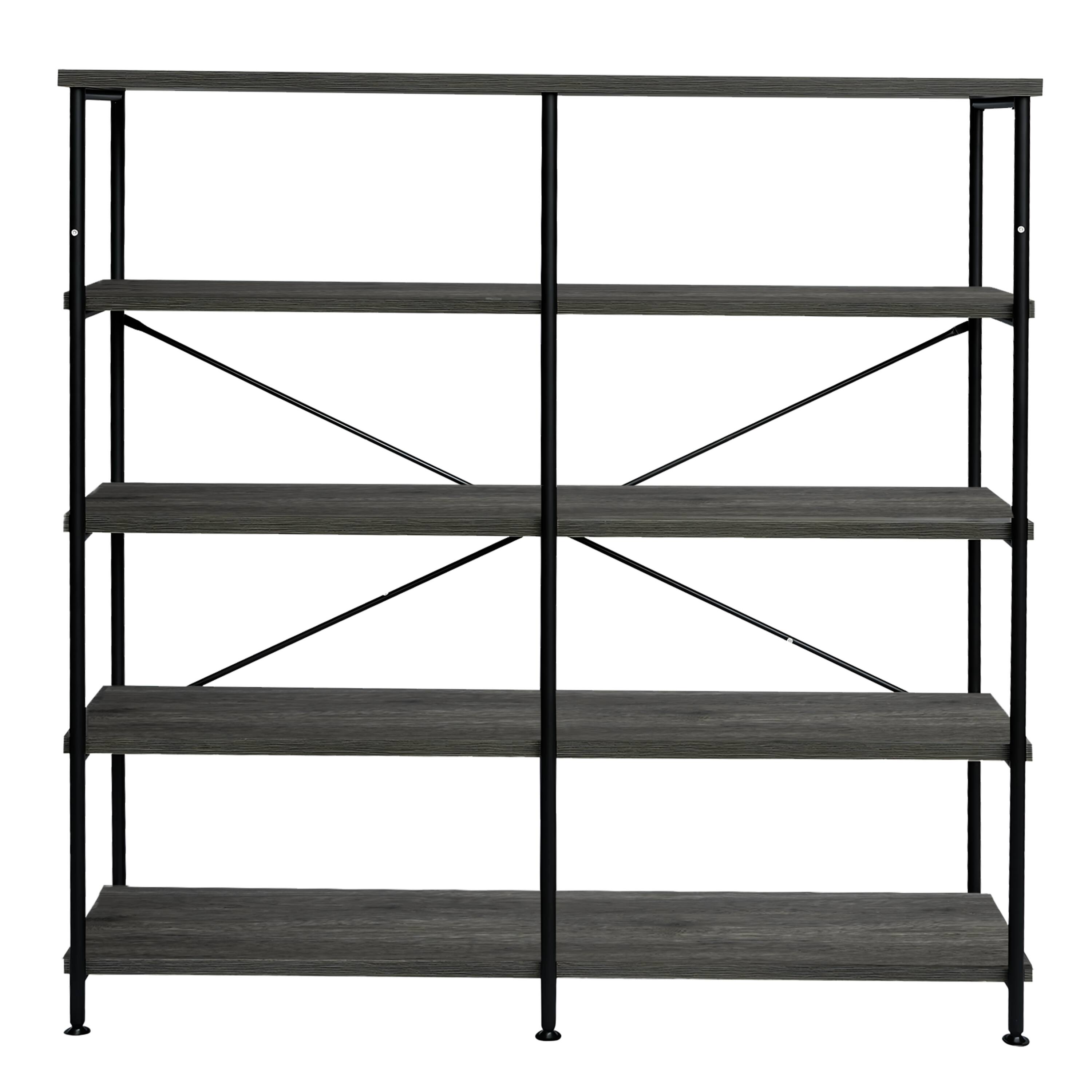 Alt View 1. Manhattan Lane - Olga 63 Inch Industrial 4 Tier Bookshelf, Particleboard, Metal Frame - Gray and Black.