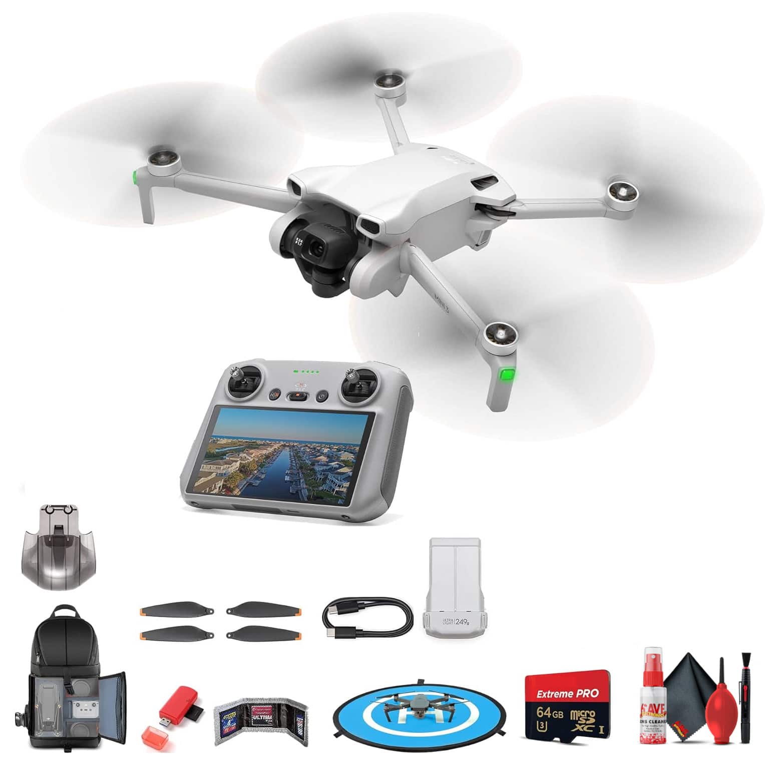 with DJI RC Remote (CP.MA.00000587.01) + 64GB Memory Card + More - Mini 3
