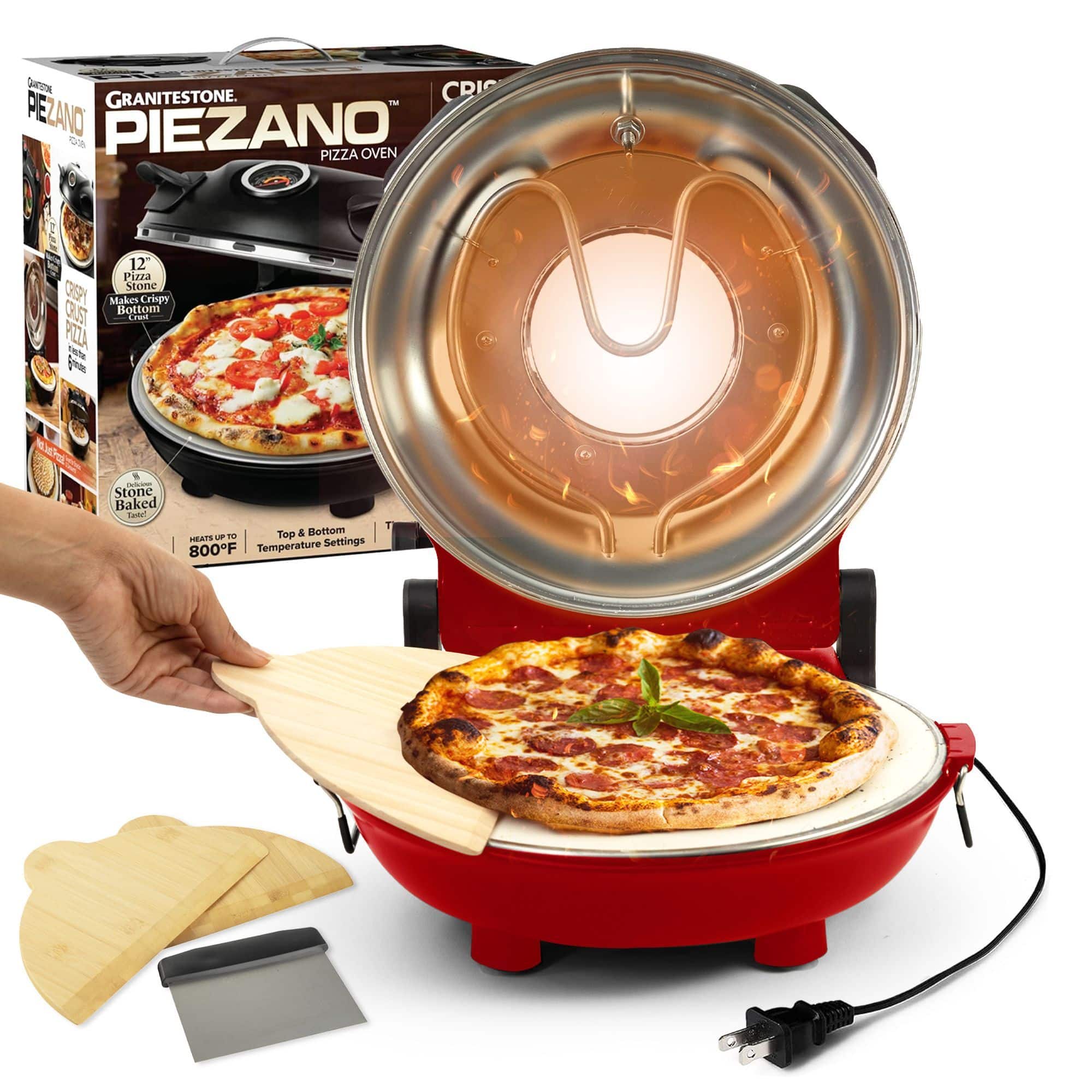 Granitestone - Piezano Indoor/Outdoor Portable Electric Pizza Oven - Red