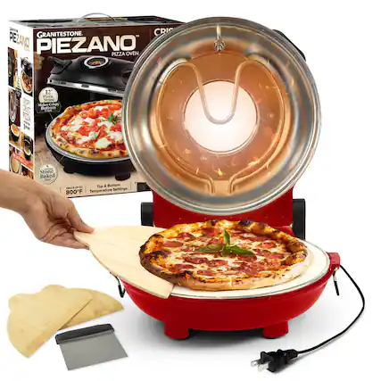 GRANITESTONE PIEZANO PIZZA OVEN 12 Makes Crispy Crust Top & Bottom Settings 800°F Stone Baked