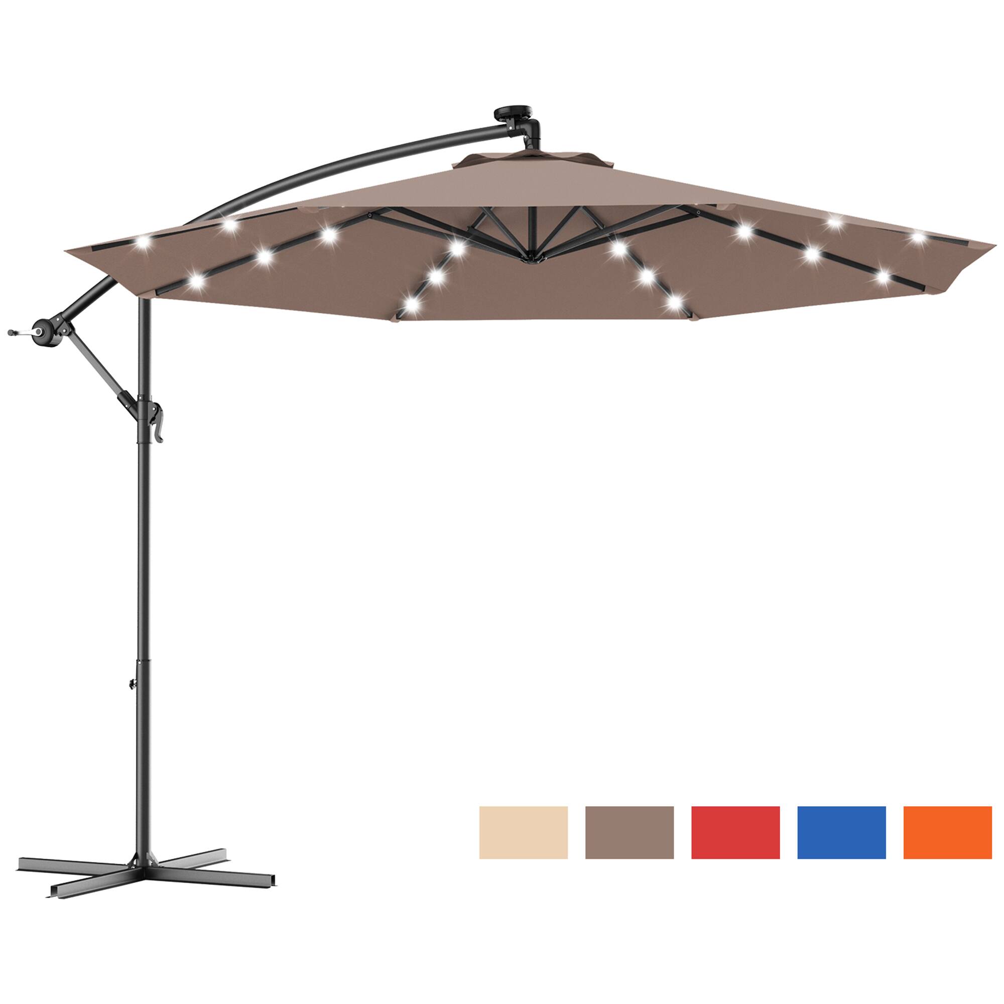 Alt View 3. Gymax - Gymax 10Ft Patio Solar LED Outdoor Offset Hanging Umbrella w/ 24 Lights Tan - Tan.