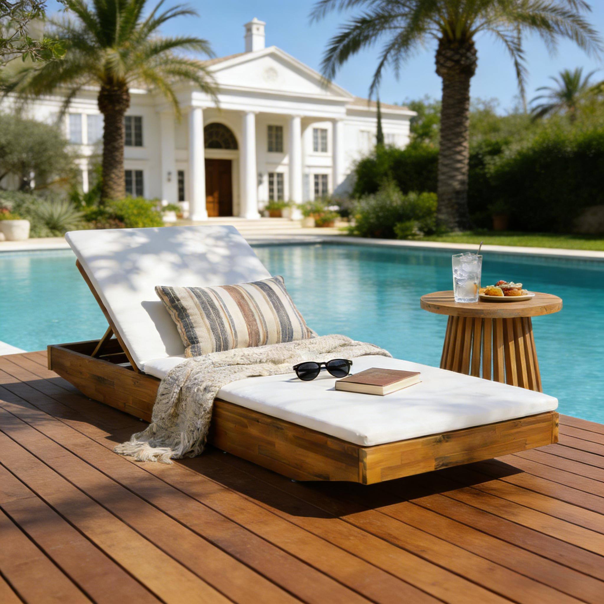 Angle. Anysun - Anysun Wood Chaise Lounge with 2-Fold Thin Comfortable Cushion, Assembly Required - Cream.