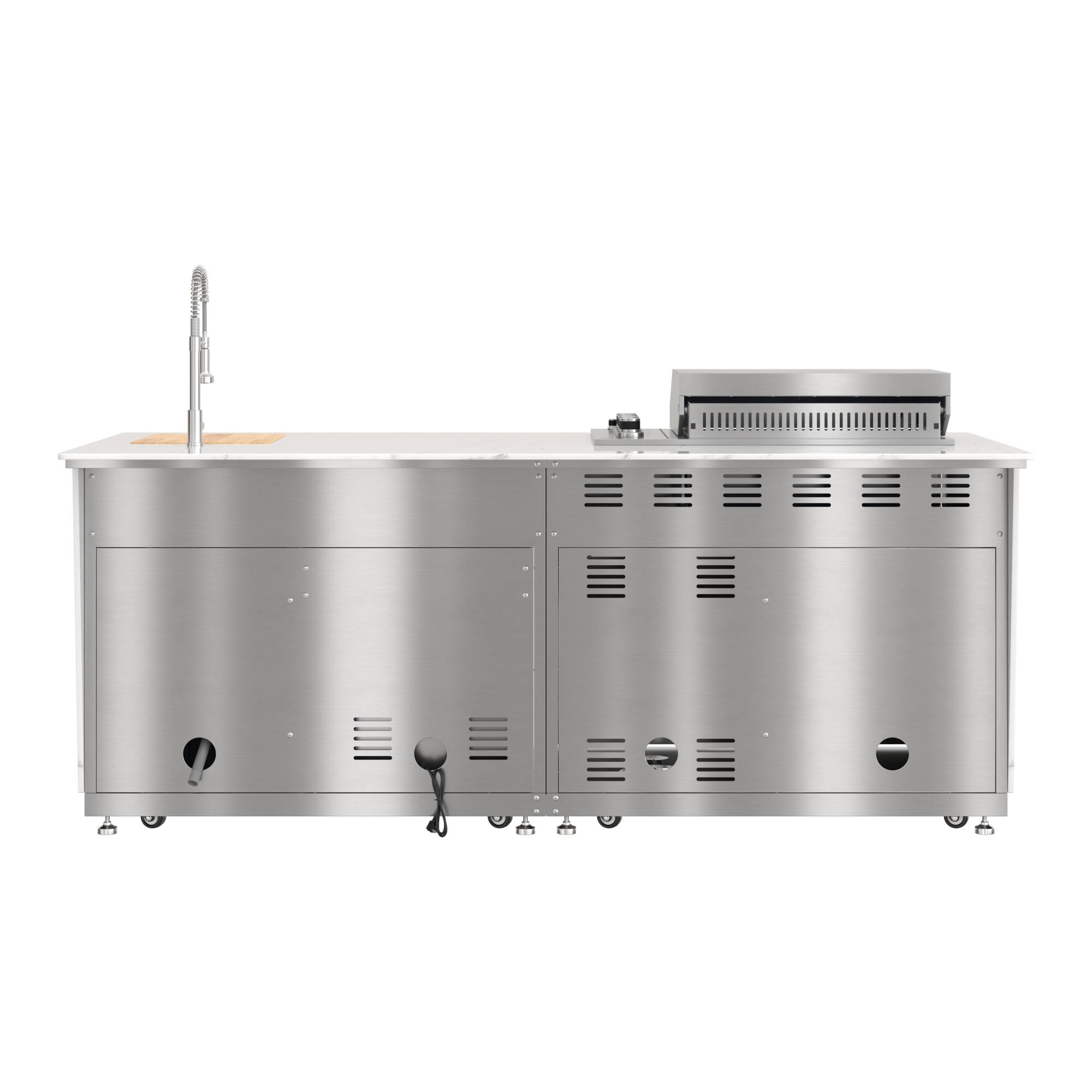 Alt View 9. Koolmore - 95 in. Outdoor Kitchen Island with 4-Burner NG and LP BBQ Grill, White Stone Counters, Sides and Sink in Stainless-Steel - Stainless-Steel and White Stone.