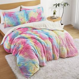 Peace Nest - Sherpa Fluffy Faux Fur Comforter Set Plush Reversible Bedding Set - Colorful