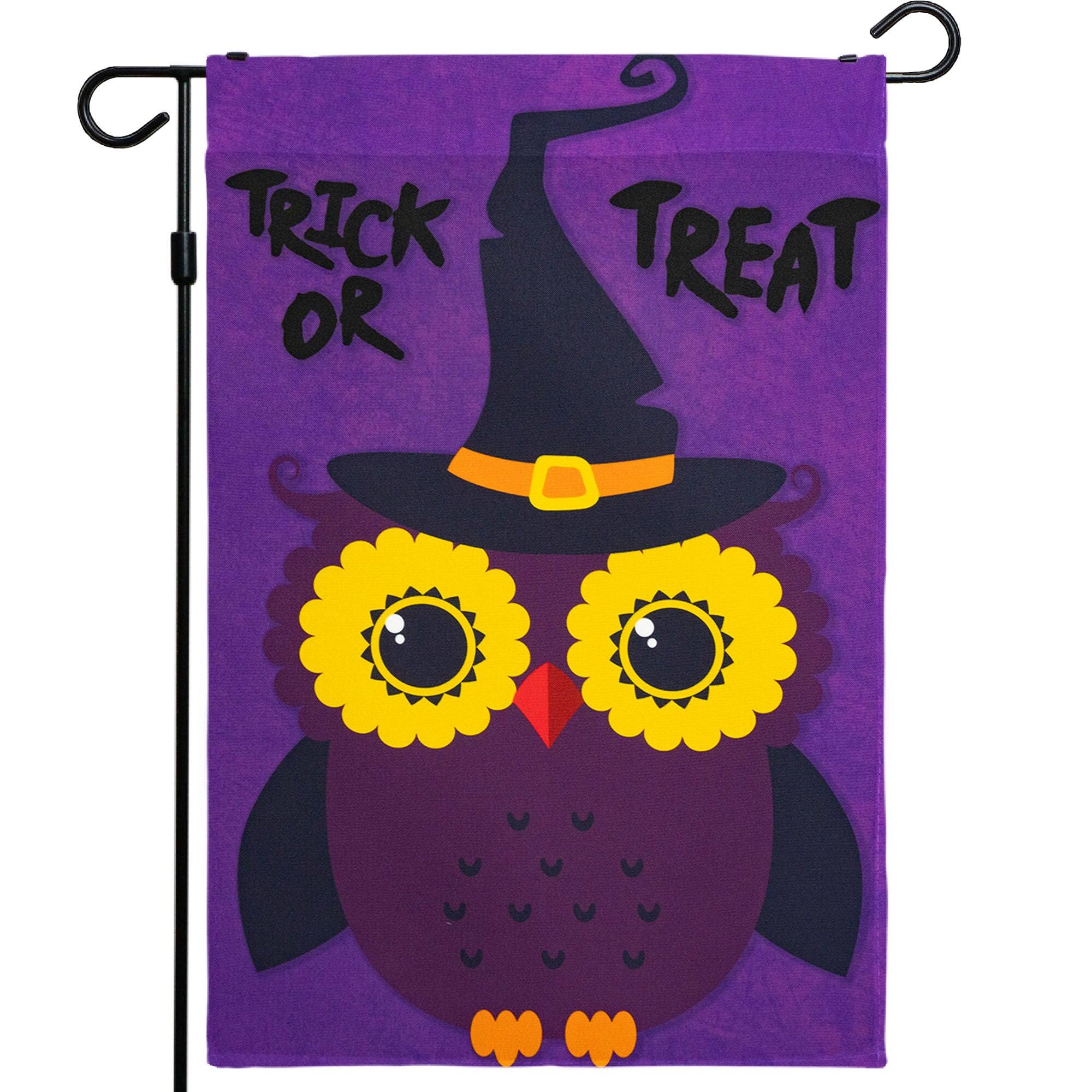 G128 - Halloween Garden Flag 12 x 18 Inch Printed 150D Polyester Rustic Owl Trick or Treat Yard Decoration - Assorted Colors