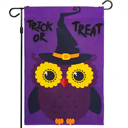G128 - Halloween Garden Flag 12 x 18 Inch Printed 150D Polyester Rustic Owl Trick or Treat Yard Decoration - Assorted Colors