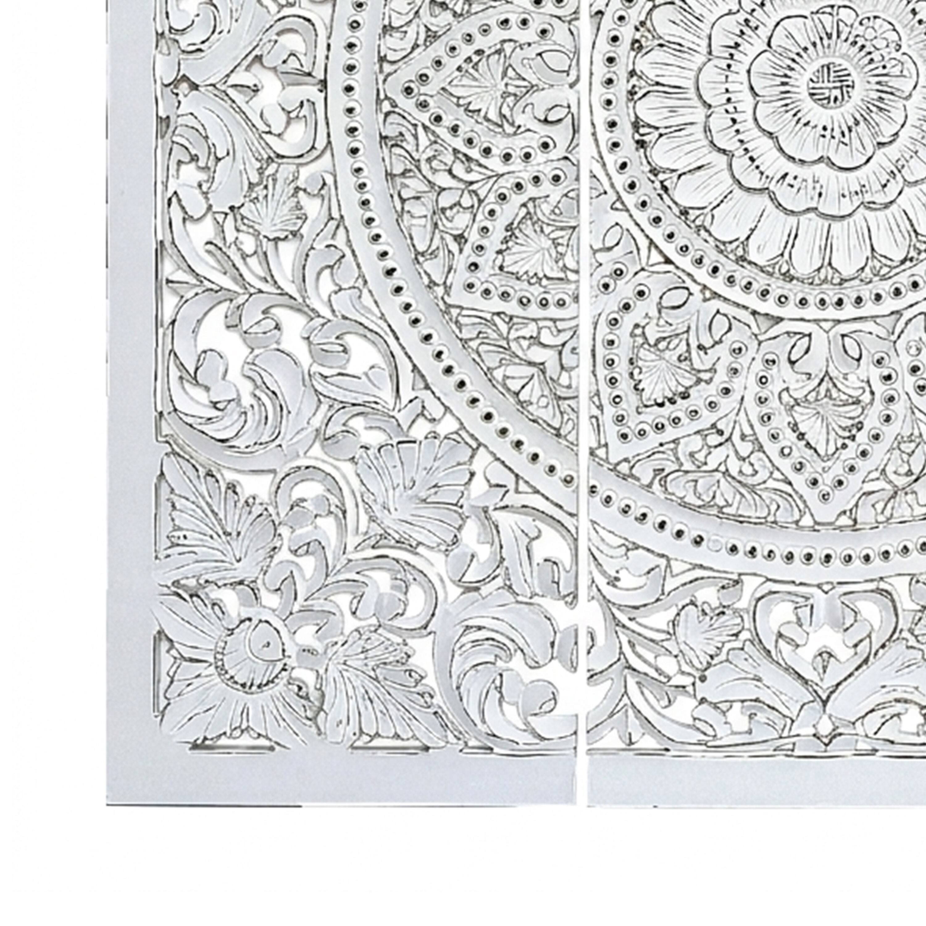 Back. Manhattan Lane - Josa 3pc Wood Wall Panel Set, Mandala Floral Carving, Antique White Finish, 48 Inch Square Decor - Antique White.
