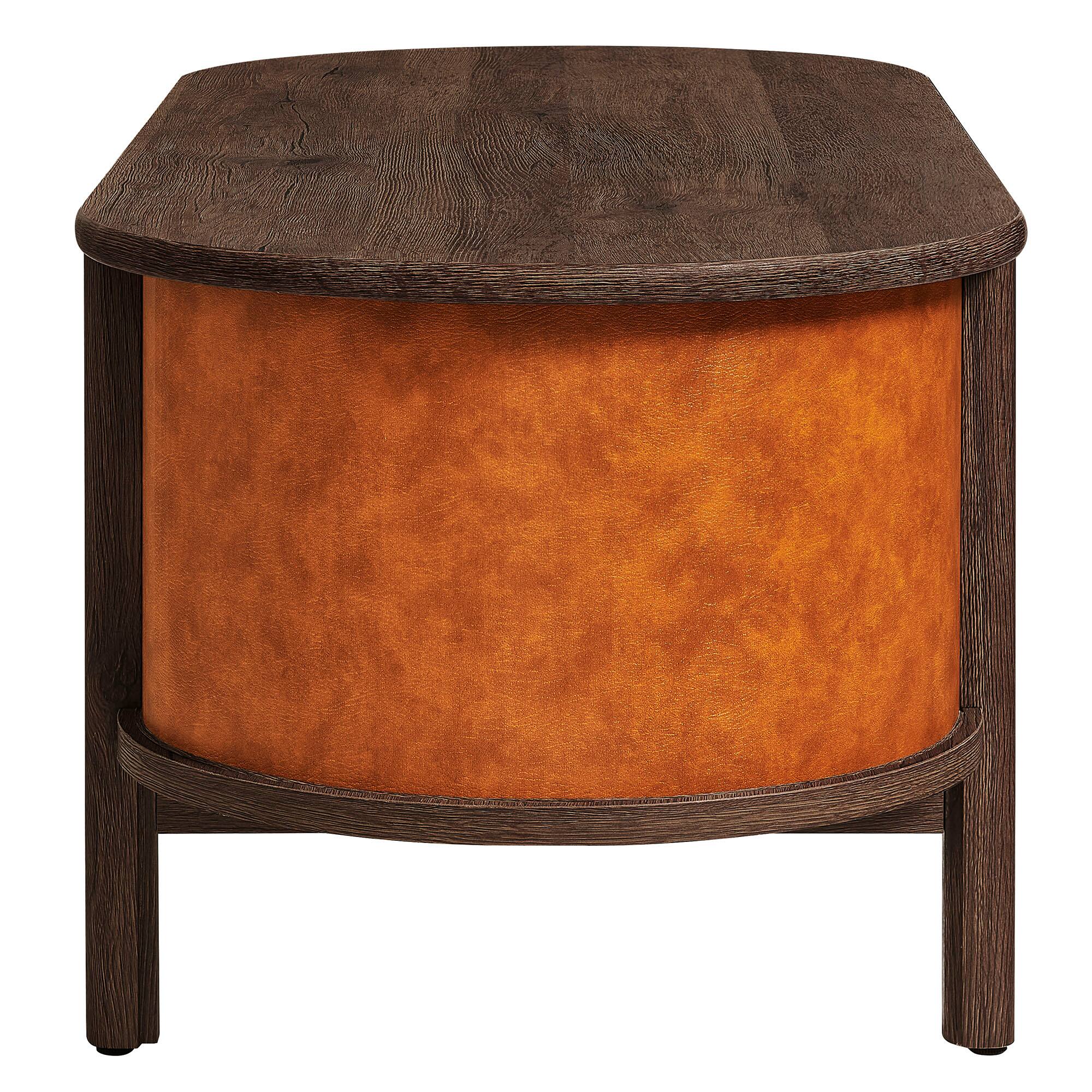 Alt View 2. Modway - Coralie Curved Vegan Leather Oval Coffee Table by Modway - Walnut Tan.