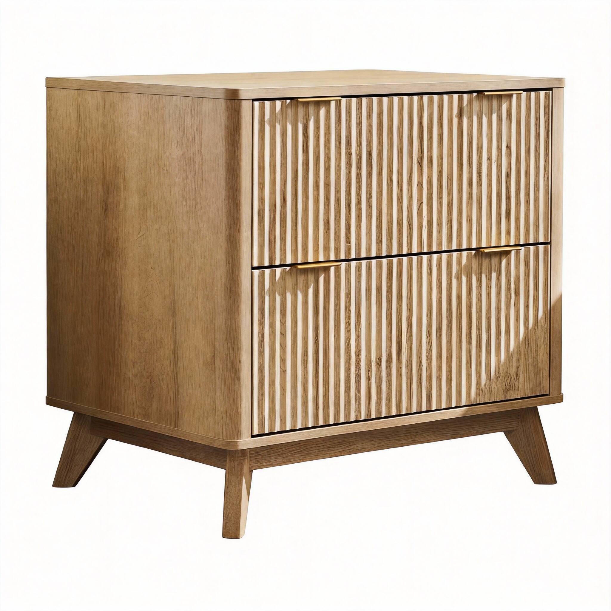 Front. CovertSafe - 30" Fluted Wood Nightstand with 2 Drawers 50lb - Natural Oak 1 PC.
