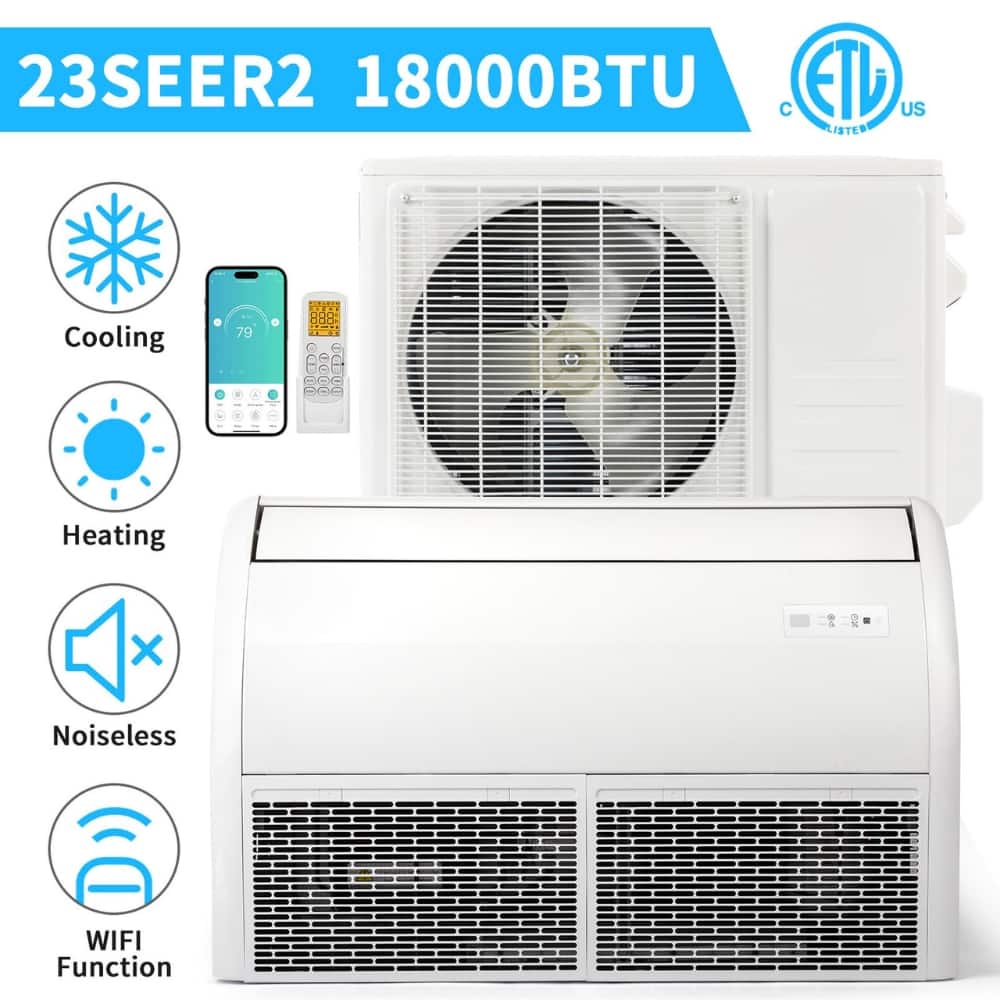 Winado - 18000 BTU 23 SEER2 Smart WIFI Floor/Ceiling Mini Split AC/Heating System with Inverter, Floor/Ceiling Mounted - White