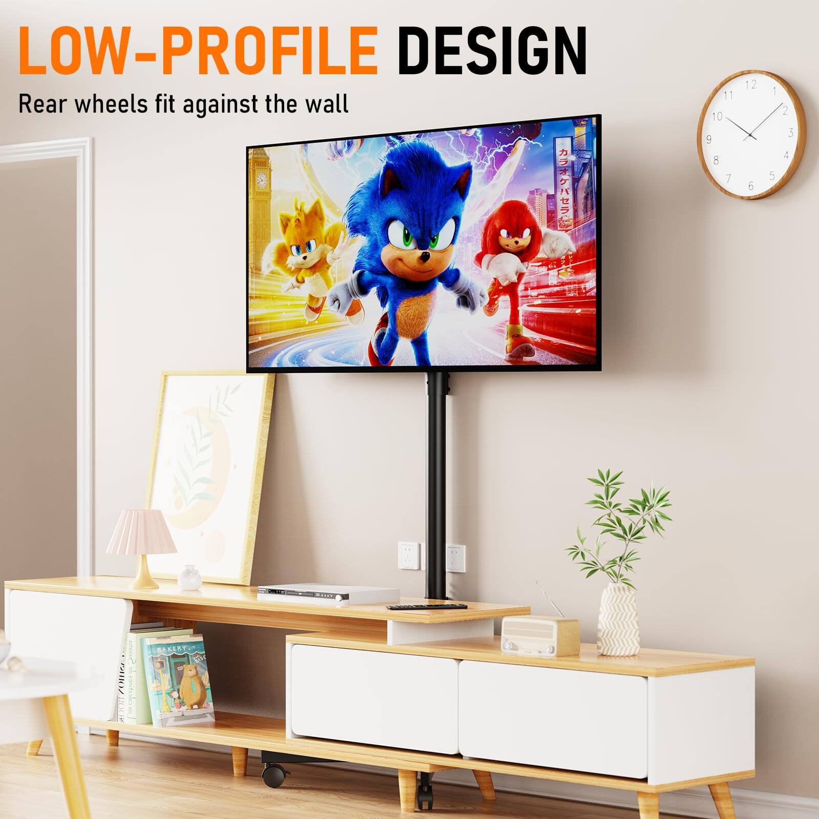 LOW-PROFILE DESIGN  
Rear wheels fit against the wall