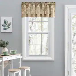Ellis Curtain - Lexington Leaf Pattern on Colored Ground Tailored Valance 58"x15" - Tan