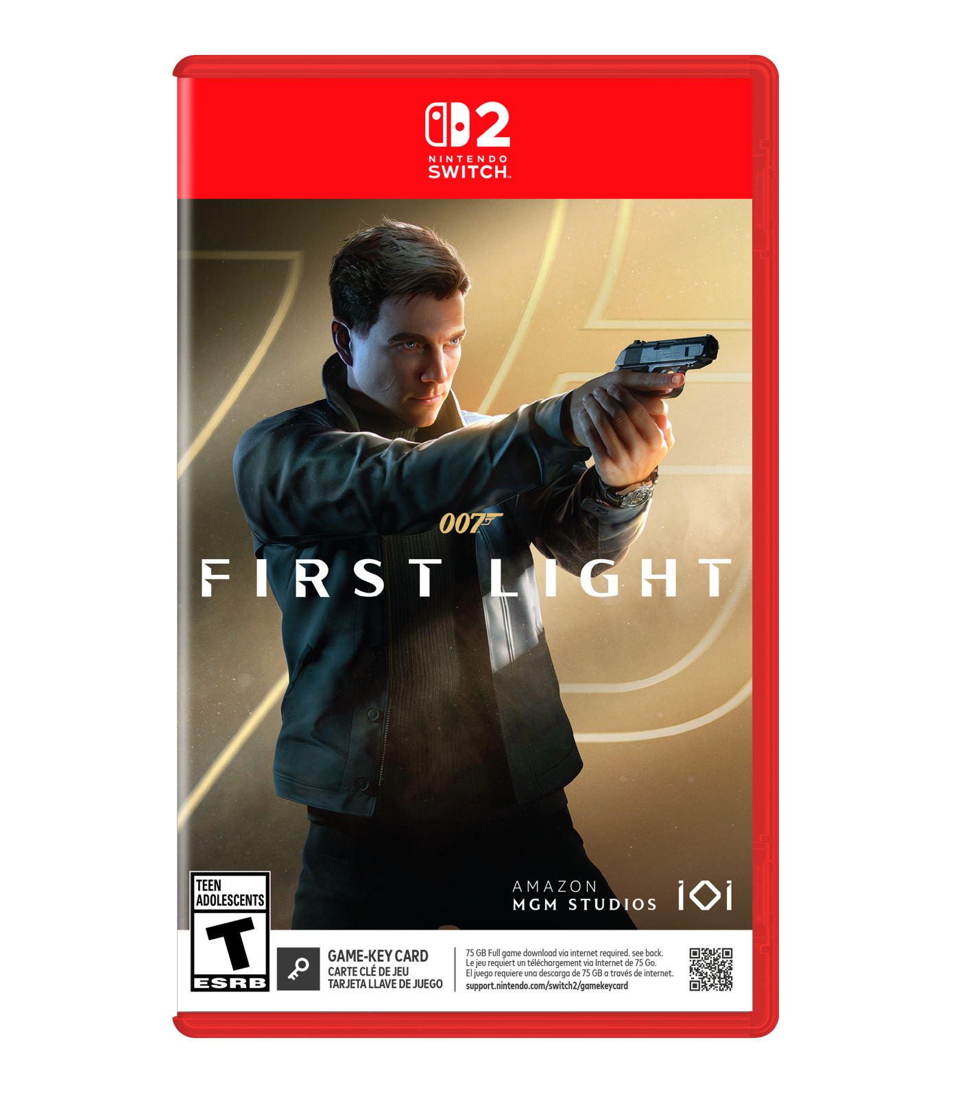 D 02 NINTENDO SWITCH. 007 FIRST LIGHT TEEN ADOLESCENTS T ESRB AMAZON MGM STUDIOS i iDI GAME-KEY CARD 75 8 Fu game download nternet required Lae bock La jeu requiert un telechargement via internet de 15 Go CARTE CLE DE JEU d juego requiere un descargo de 5 + travc de nternet TARJETA LLAVE DE JUEGO support.mintendo.com/switch2/gamekeycard