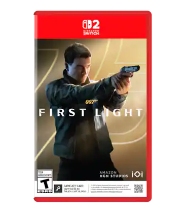 D 02 NINTENDO SWITCH. 007 FIRST LIGHT TEEN ADOLESCENTS T ESRB AMAZON MGM STUDIOS i iDI GAME-KEY CARD 75 8 Fu game download nternet required Lae bock La jeu requiert un telechargement via internet de 15 Go CARTE CLE DE JEU d juego requiere un descargo de 5 + travc de nternet TARJETA LLAVE DE JUEGO support.mintendo.com/switch2/gamekeycard - T (Teen 13+)