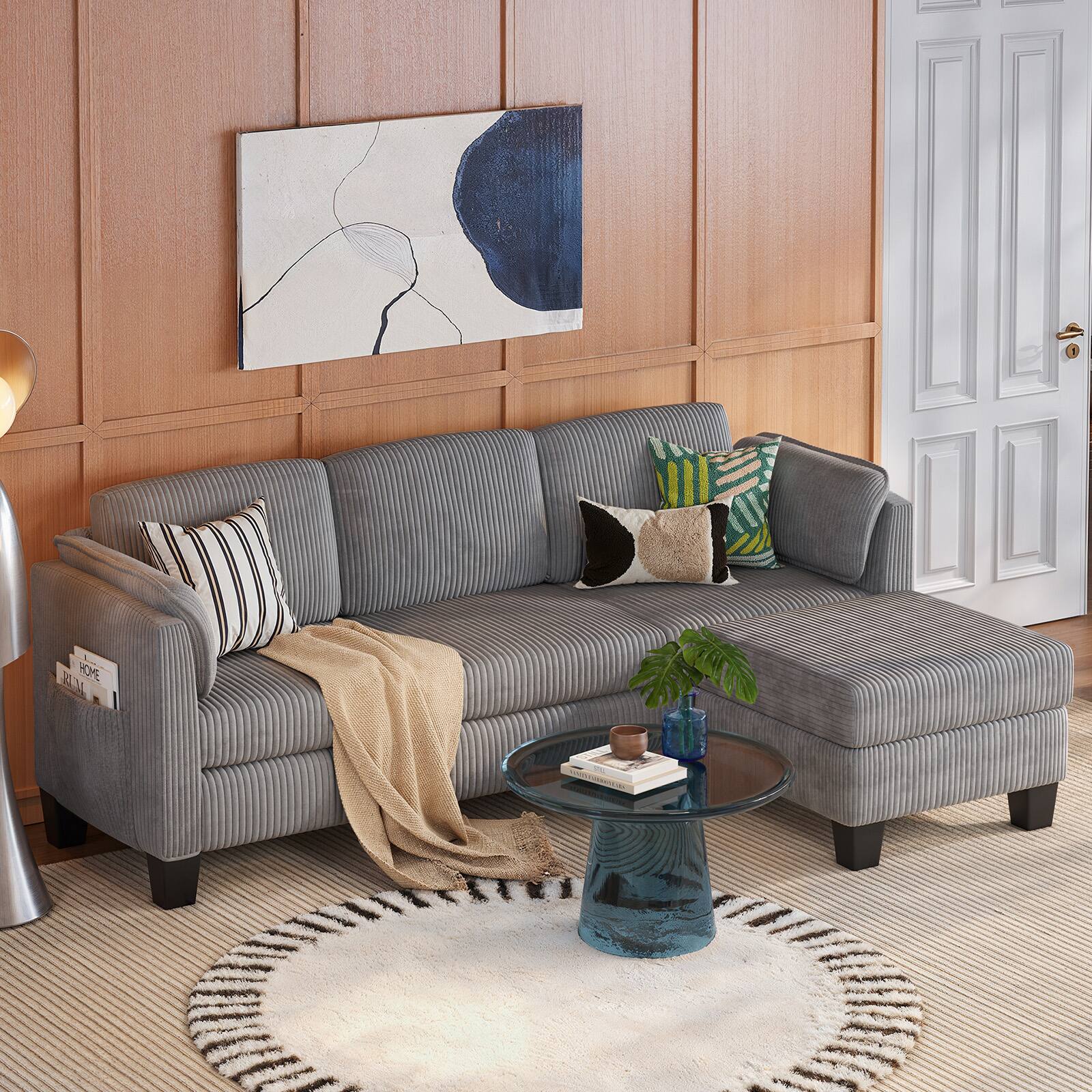 Back. Bestier - L-Shaped Sectional Couches for Living Room Furniture Sets, Modular Sectional Sofa with Ottaman Storage - Gray.