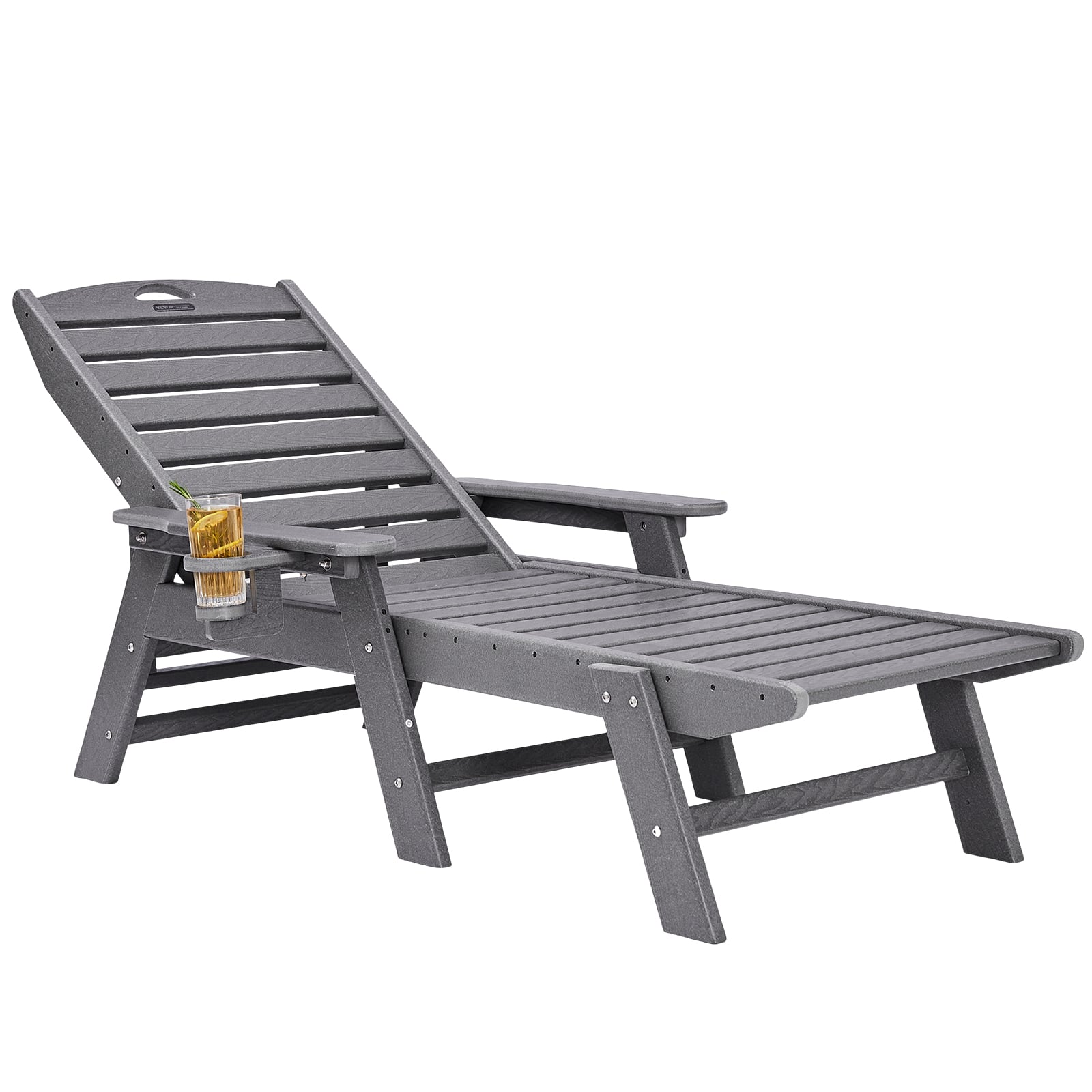 VEVOR - Chaise Lounge Chair, 400 lbs Weight Capacity, 6 Positions Adjustable Patio Lounge Chair, Outdoor HDPE Lounge Chair - Gray