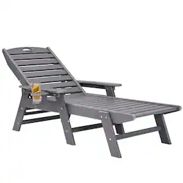VEVOR - Chaise Lounge Chair, 400 lbs Weight Capacity, 6 Positions Adjustable Patio Lounge Chair, Outdoor HDPE Lounge Chair - Gray