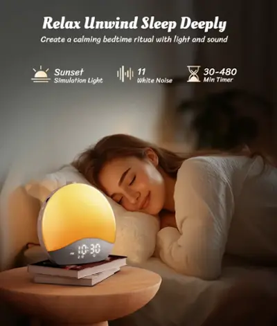 SHE'll SLEEP Years、Days、See The Light ecozy Sunrise Alarm Clock, White Noise Sound Machine