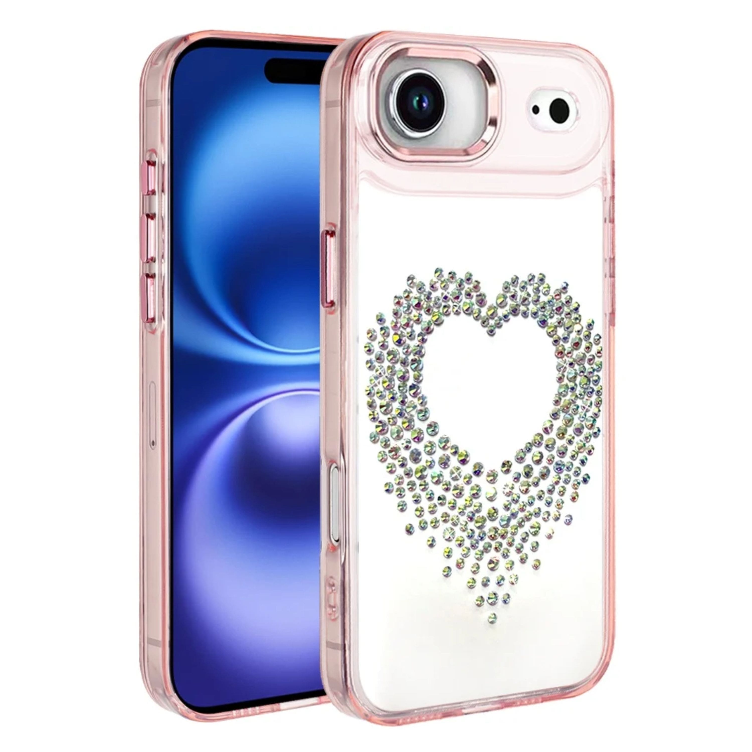 Kitcheniva - Heart Shaped Rhinestones Chrome Edges With Tempered Glass For iPhone Air - Rose Gold