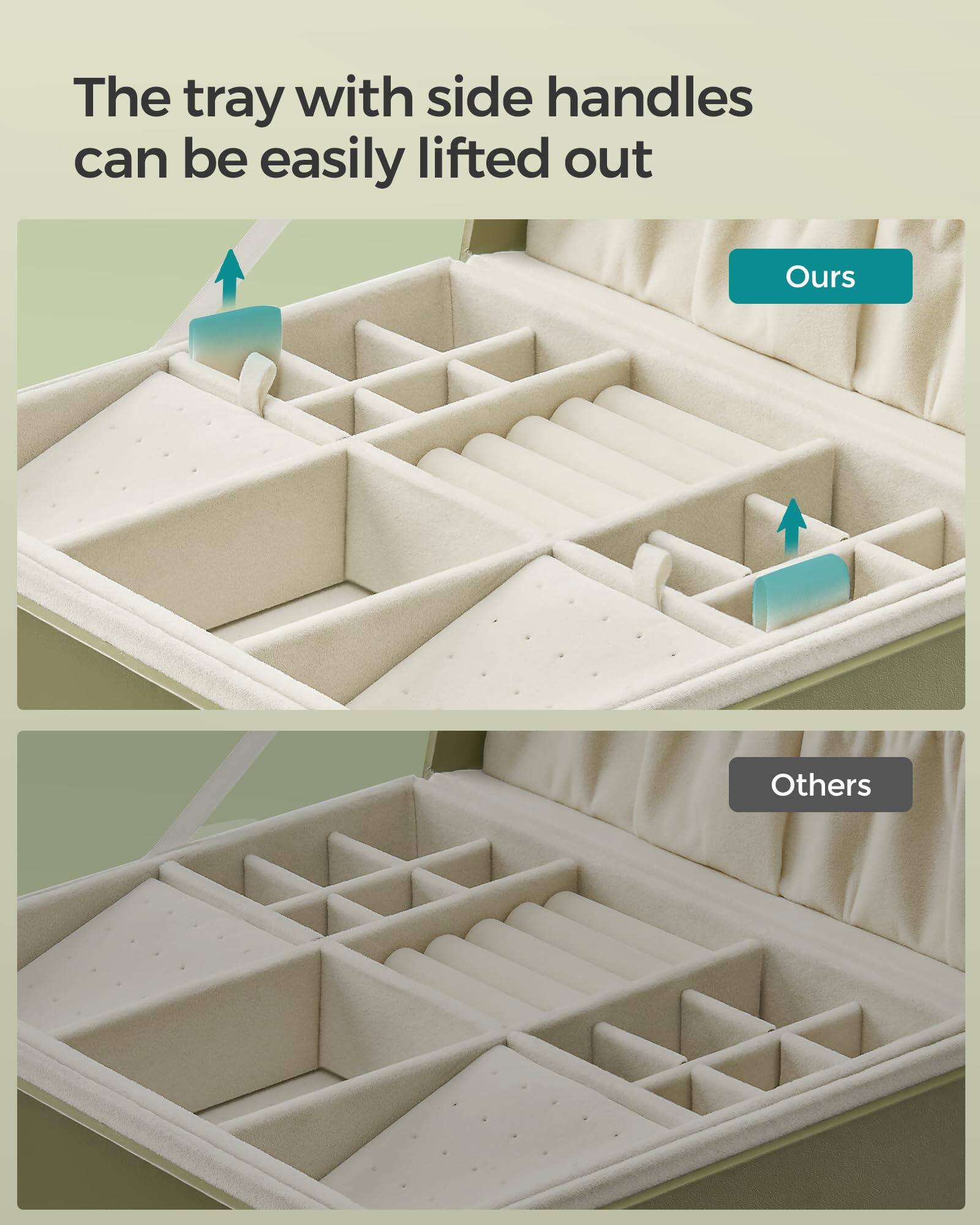The tray with side handles can be easily lifted out.

Ours

Others