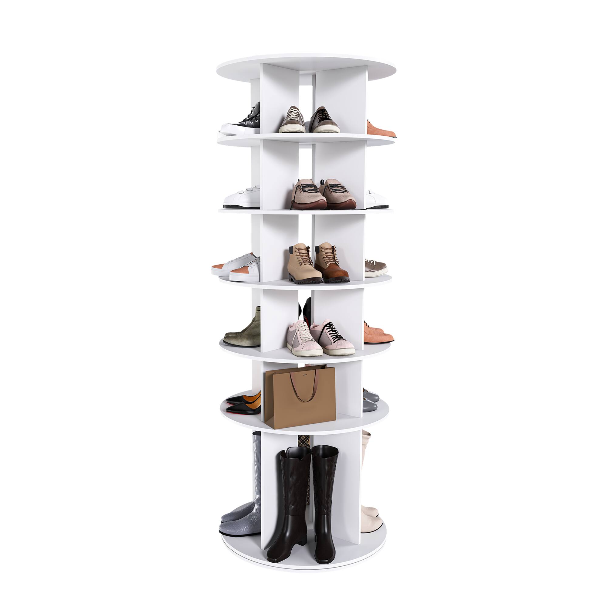 Alt View 4. Z-Edge - 6 Tier Rotating Shoe Rack Tower, Spinning Shoe Display Lazy Susan, Revolving 360 Shoe Rack Storage Round Carousel - White.