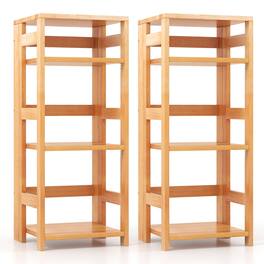 Gymax - 2PCS 4-Tier Bookshelf Floor Storage Shelf w/ Rubber Wood Frame Anti-Toppling Kits - Natural