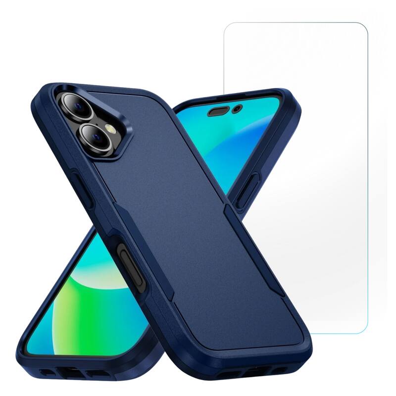 Front. Entronix - Entronix iPhone 17 Bundle - Soft-Touch Dual-Layer Case and Clear Screen Protector - Navy Blue.