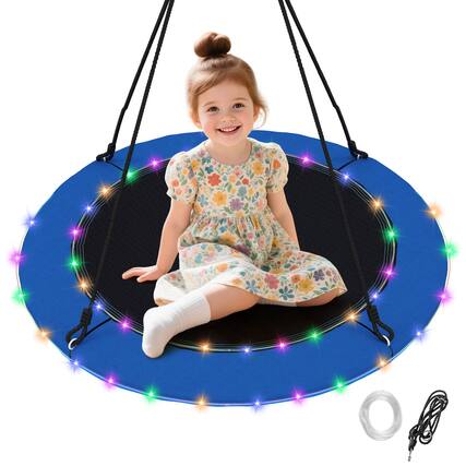 Front. Costway - Costway 40" Saucer Tree Swing 660 LBS for Kids Adults Outdoor w/LED Lights - Blue.