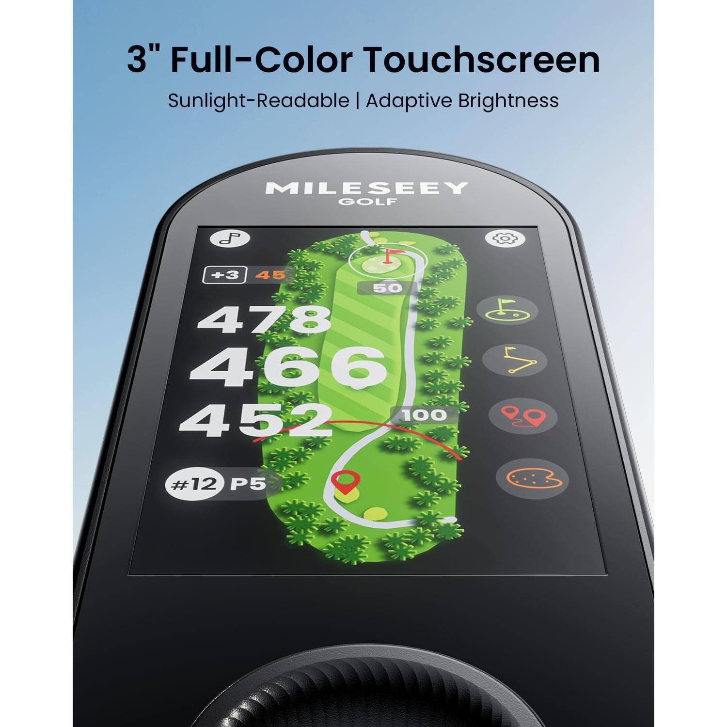 3" Full-Color Touchscreen  
Sunlight-Readable | Adaptive Brightness  

MILESEEY GOLF  

+3 45 50 478 466 452 100  
#12 P5