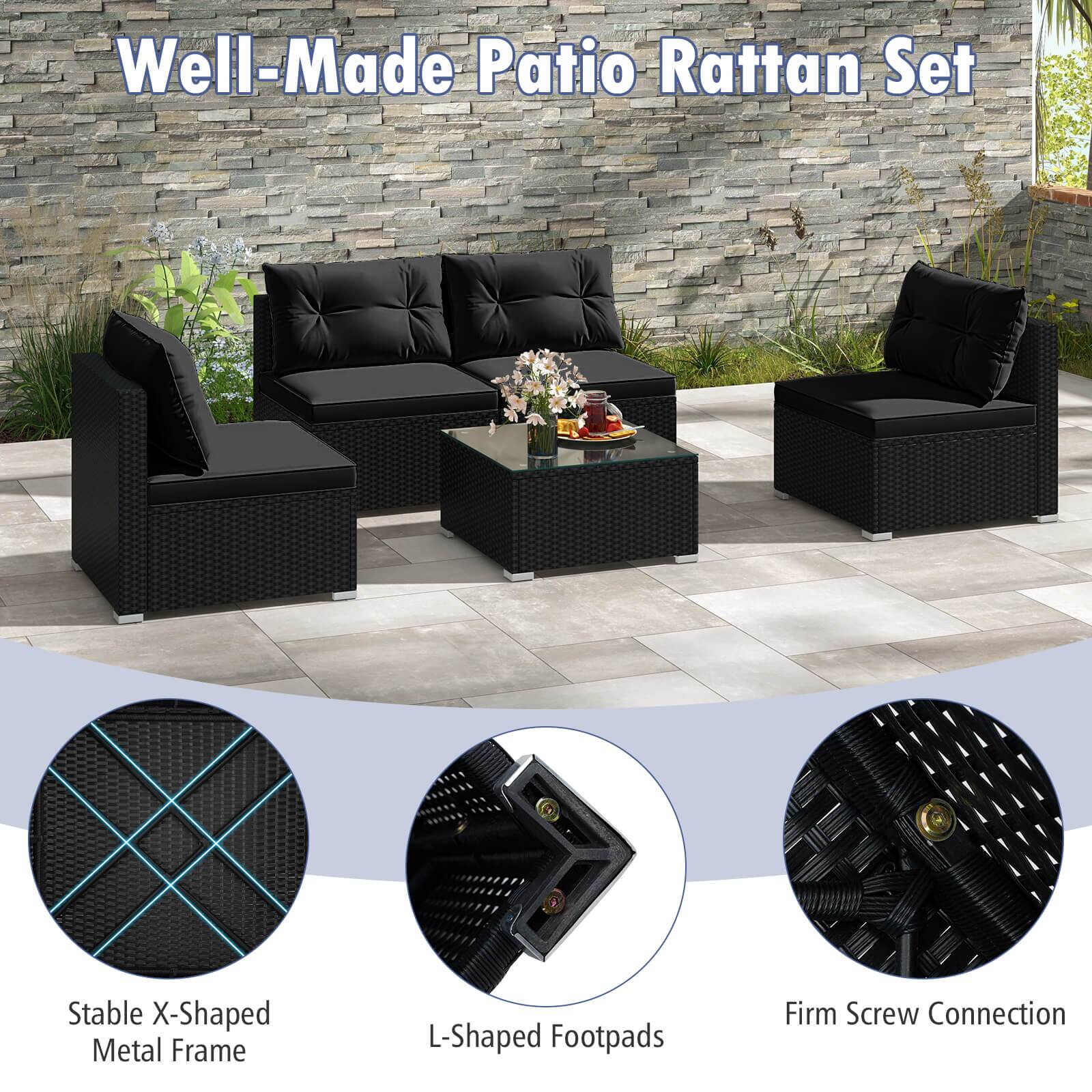 Well-Made Patio Rattan Set
Stable X-Shaped Metal Frame
L-Shaped Footpads
Firm Screw Connection