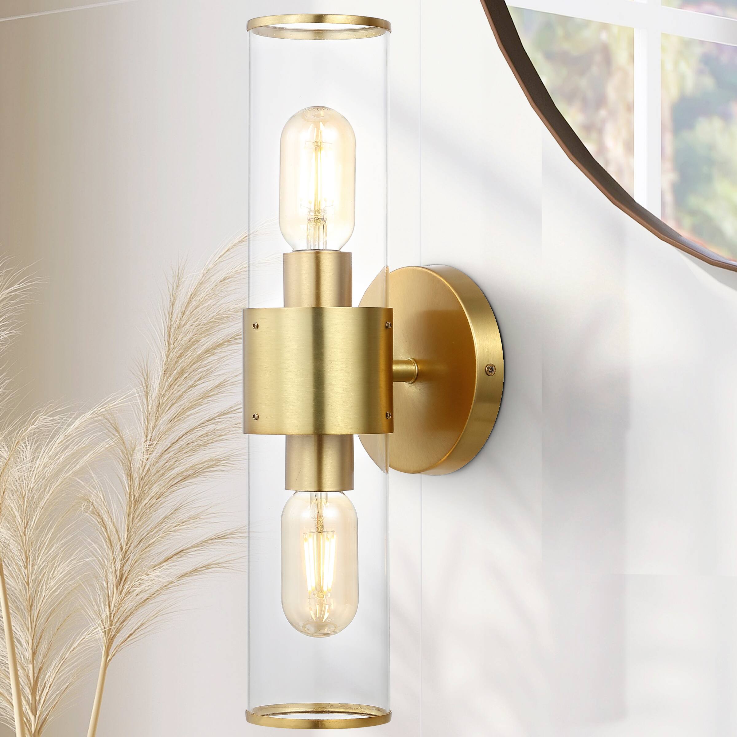 Alt View 7. Jonathan Y - Quinn 15.5" 2-Light Mid-Century Modern Iron/Acrylic LED Sconce, Brass Gold/Clear - Brass Gold/Clear.