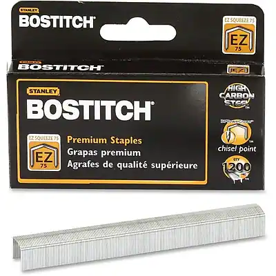 STANLEY BOSTITCH EZ SQUEEZE 75
Premium Staples
Grapas premium
Agrafes de qualité supérieure
Chisel point
1200
HIGH CARBON
EZ SQUEEZE EZ 75