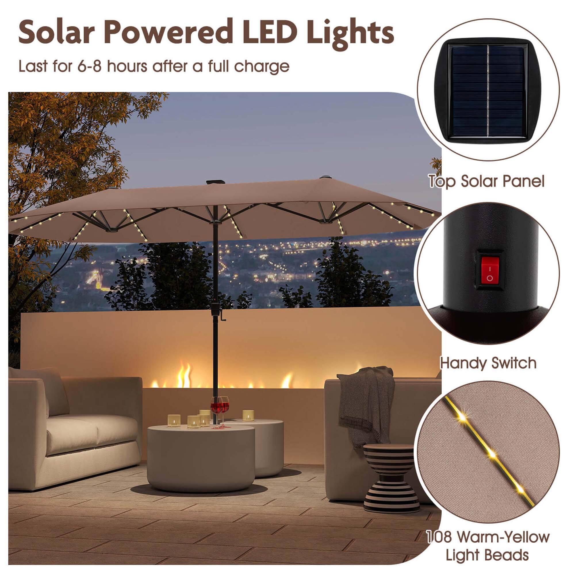 Solar Powered LED Lights: Last for 6-8 hours after a full charge, Top Solar Panel, Handy Switch, 108 Warm-Yellow Light Beads.