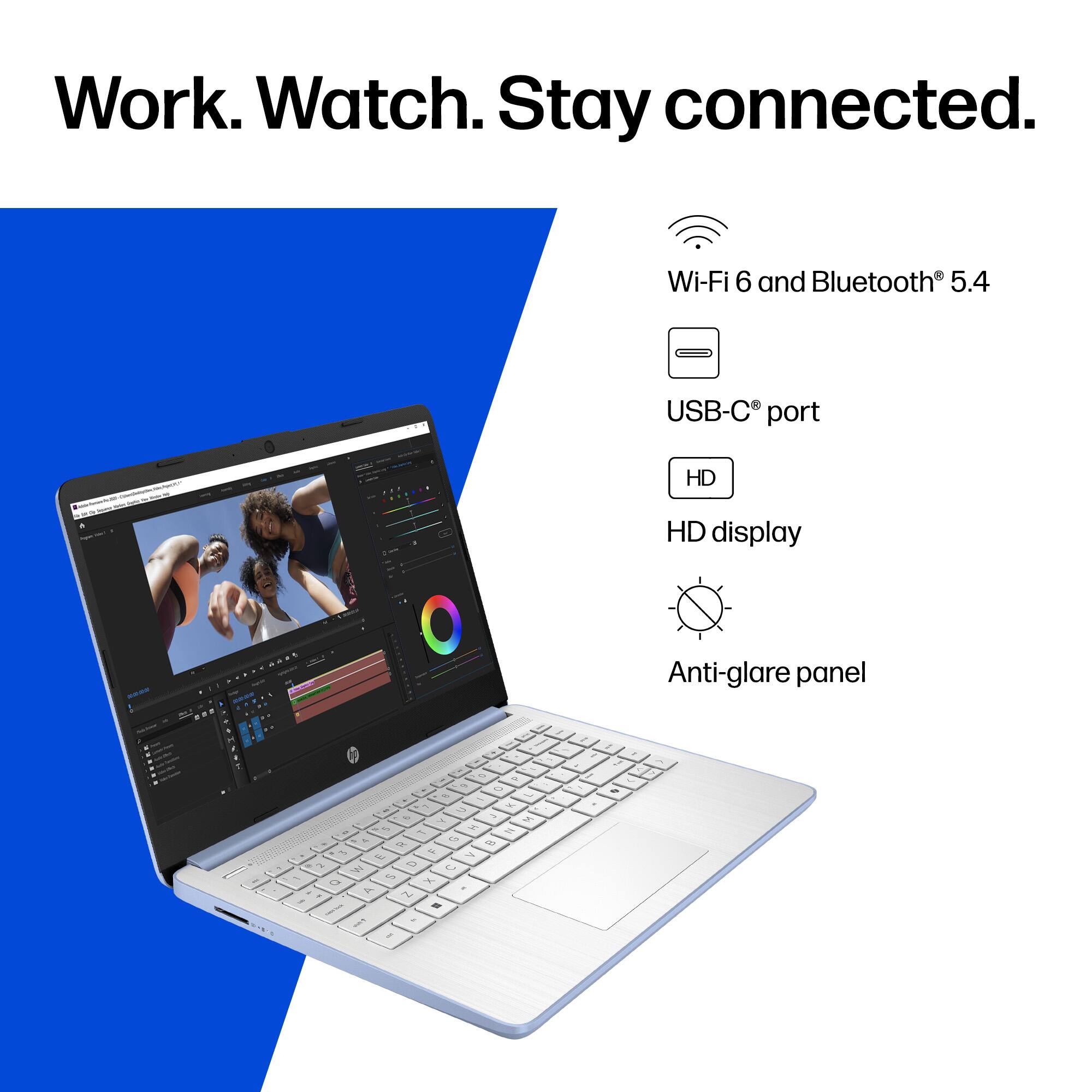 Work. Watch. Stay connected.

Wi-Fi 6 and Bluetooth® 5.4  
USB-C® port  
HD display  
Anti-glare panel