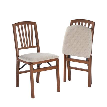 Front. Stakmore - Stakmore Mission Fusion Folding Chair, Fruitwood Frame with Blush Fabric (Set of 2) - Brown.