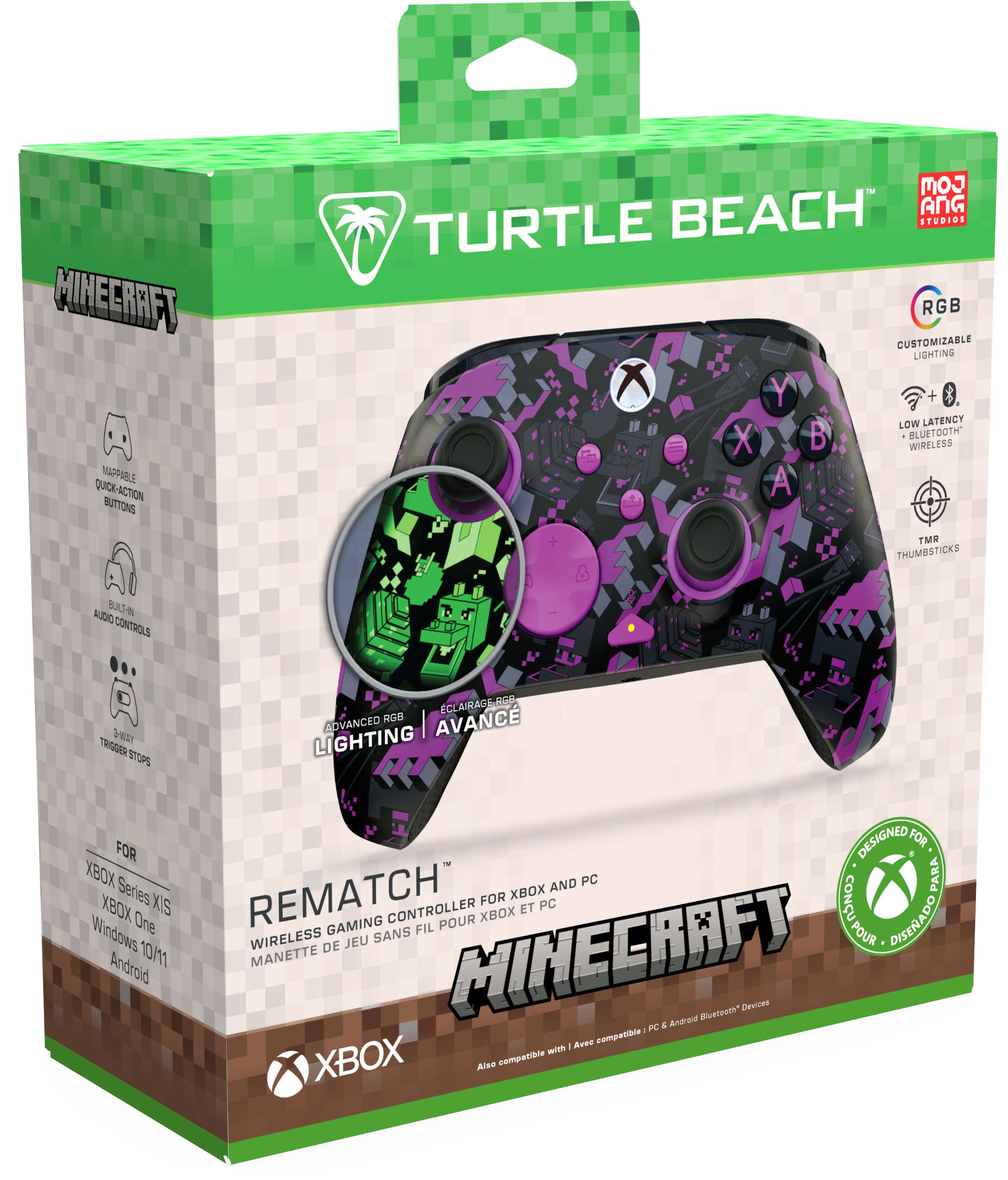 HINEGRAFT MAPPABLE QUICK-ACTION BUTTONS  
COM BEACH ANG STUDIOS TURTLE RGB CUSTOMIZABLE LIGHTING + LOW LATENCY BLUETOOTH WIRELESS A TMR THUMBSTICKS  
AUDIO BUILT-IN CONTROLS  
ECLAIRAGE PGB ADVANCED RSB AVANC TRIGGER 3-WAY LIGHTING STOPS DESIGNED FOR FOR XBOX Series REMATCH FOR XBOX AND PC CONTROLLER XBOX ET PC Windows One 10/11 MANETTE WIRELESS DE GAMING JEU SANS FIL MINECRAFT POUR POUR DISEADO Android Bluetsoth" Devices PC 4 Android a Avec compatible with XBOX Also compatible