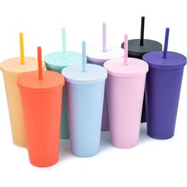 PARKER SLATER - 8-pack 22oz matte pastel acrylic tumblers with lids and straws, double wall, reusable cups with straw cleaner included - Multicolor