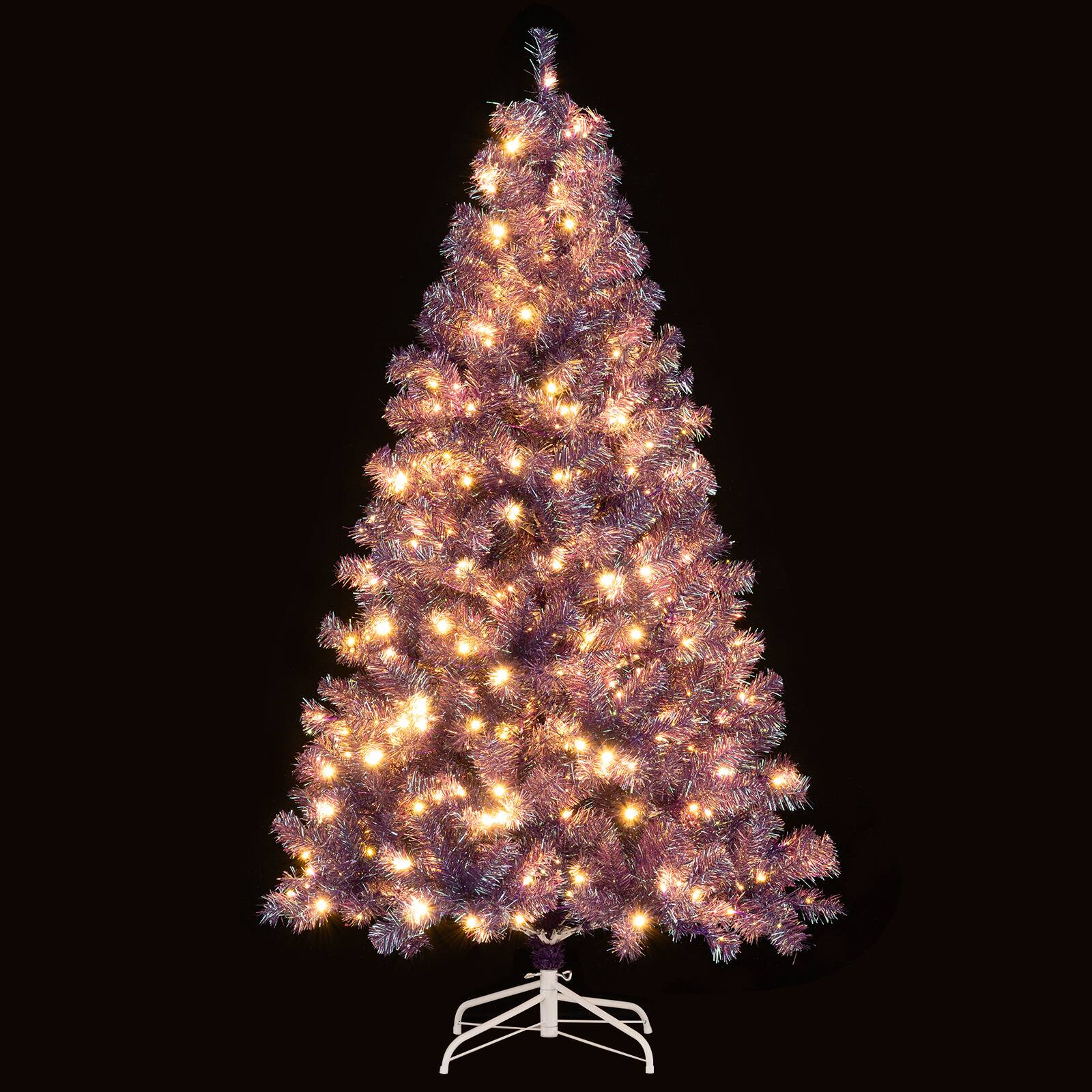 Alt View 9. Gymax - Gymax 6 FT Pre-Lit Tinsel Christmas Tree Artificial Xmas Tree w/ 688 Lush Branch Tips Deep Purple - Purple.