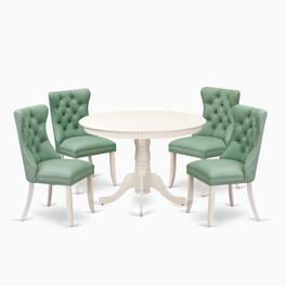 East West Furniture - 5 Piece Dining Table Set Contains a Round Kitchen Table with Pedestal - White