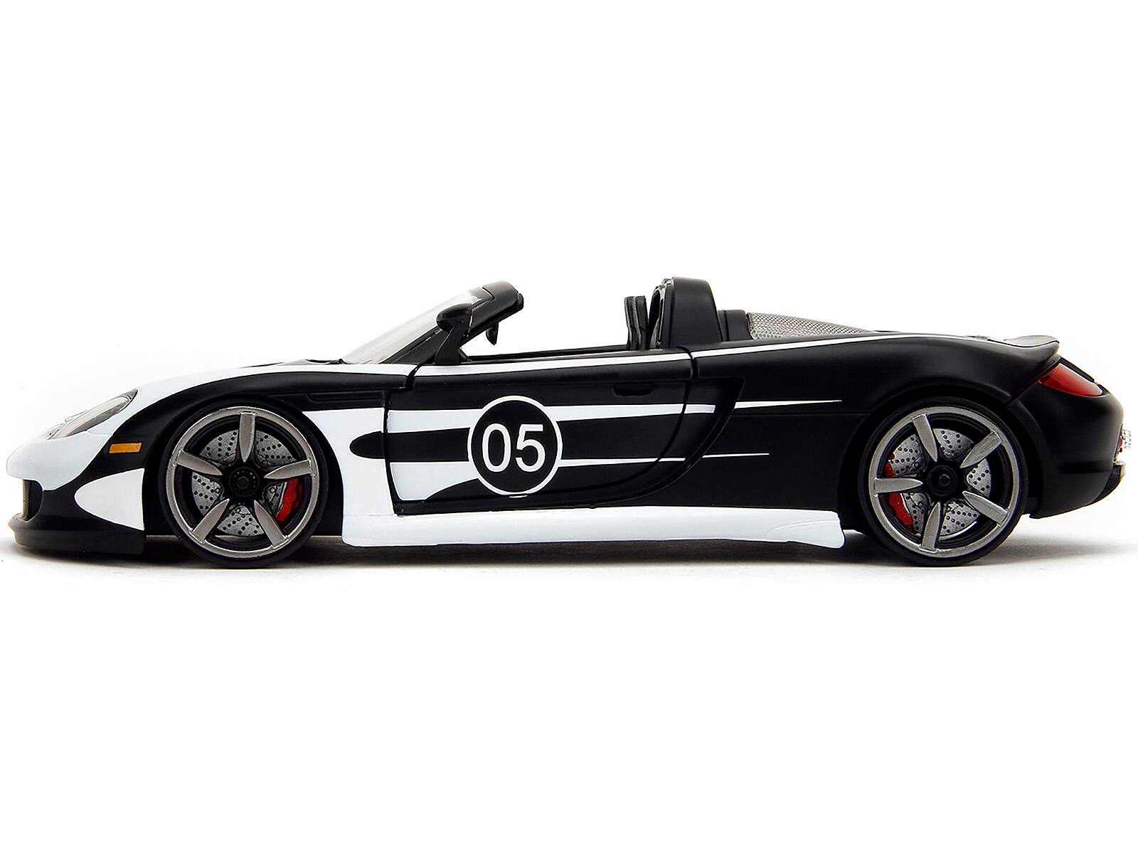 Alt View 2. Jada - Porsche Carrera GT Convertible #05 Black with White Graphics "Hyper-Spec" Series 1/24 Diecast Model Car by Jada.