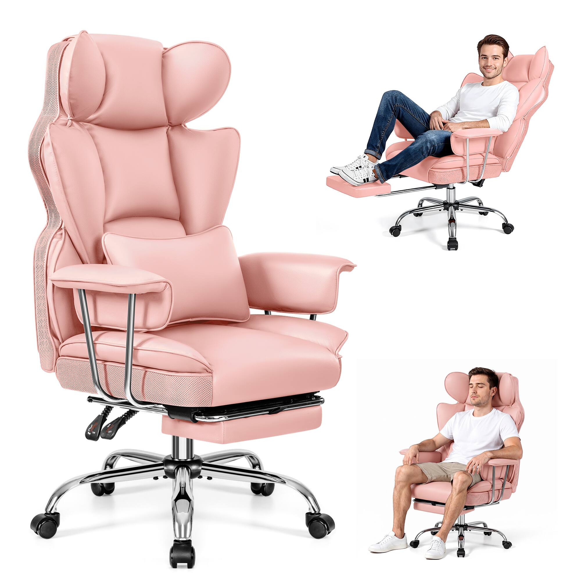 Alt View 5. KERDOM - Ergonomic Big and Tall Office Chair with Footrest, Soft High Back Executive Beautiful PU Leather Computer Chair - Pink.