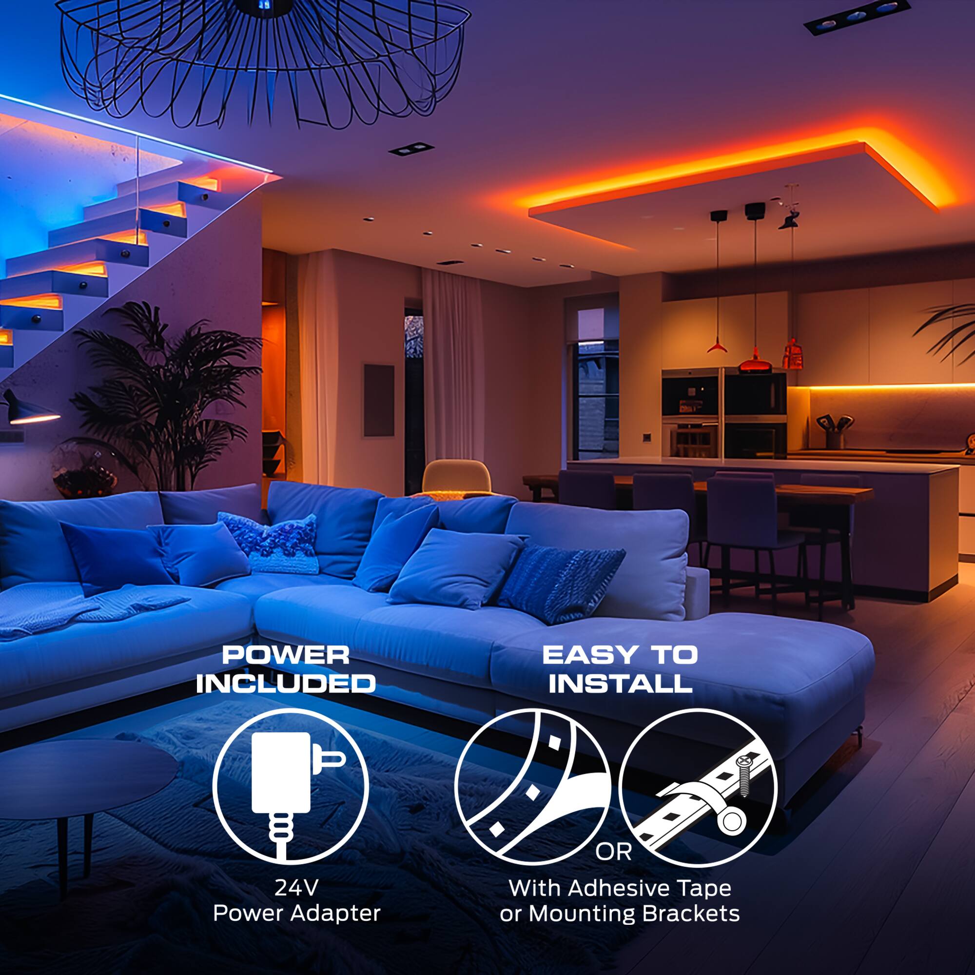 POWER INCLUDED  
EASY TO INSTALL  

24V Power Adapter  
OR  
With Adhesive Tape or Mounting Brackets