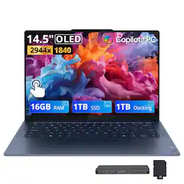 Lenovo - Upgraded - Yoga Slim 7x 14.5" 3K Touch Laptop,Snapdragon X Elite,16GB LPDDR5X,1TB+1TB Dock Set,Backlit Keyboard,Win 11 - Blue