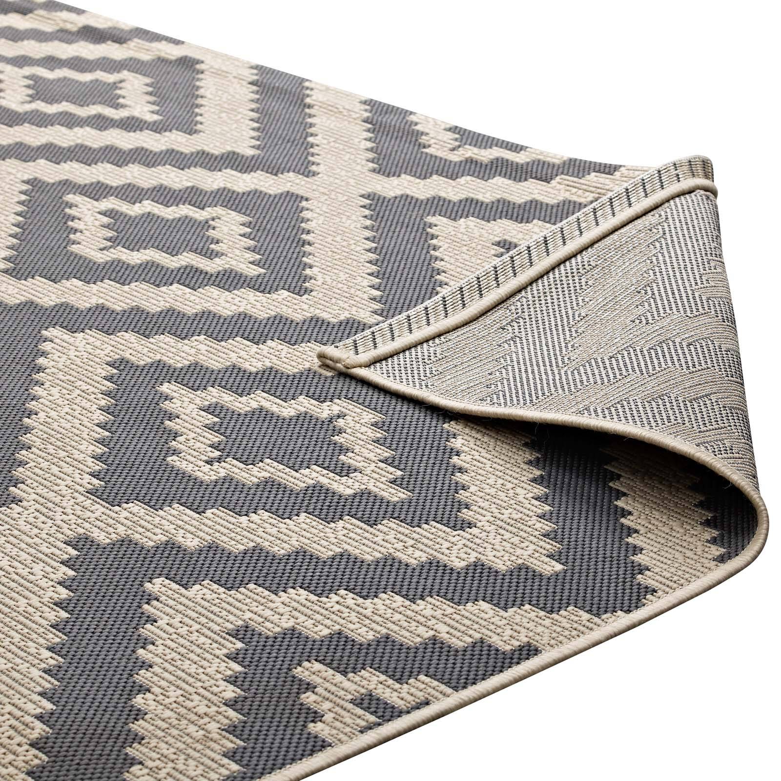 Alt View 4. Modway - Jagged Geometric Diamond Trellis Indoor and Outdoor Area Rug - Gray and Beige.
