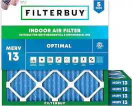 Filterbuy - 10x10x1 MERV 13 Smoke & Allergy Defense, Electrostatic Pleated HVAC AC Furnace Air Filters Replacement (5-Pack) - Blue