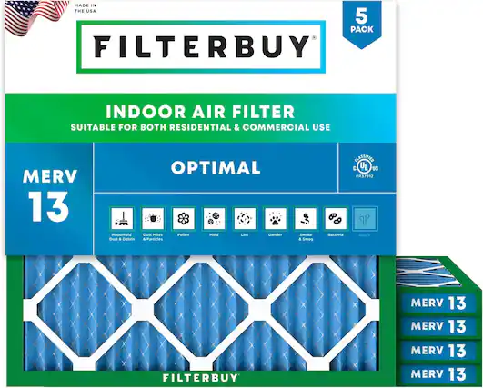 MADE IN THE USA
5 PACK FILTERBUY INDOOR AIR FILTER
SUITABLE FOR BOTH RESIDENTIAL & COMMERCIAL USE
MERV 13
Household Dust & Debris
OPTIMAL
Dust Mites & Particles
Pollen
Mold
Lint
Dander
Smoke & Smog
Bacteria
Odors
CLASSIFIED
C UL US
#R37912
FILTERBUY
MERV 13
MERV 13
MERV 13
MERV 13