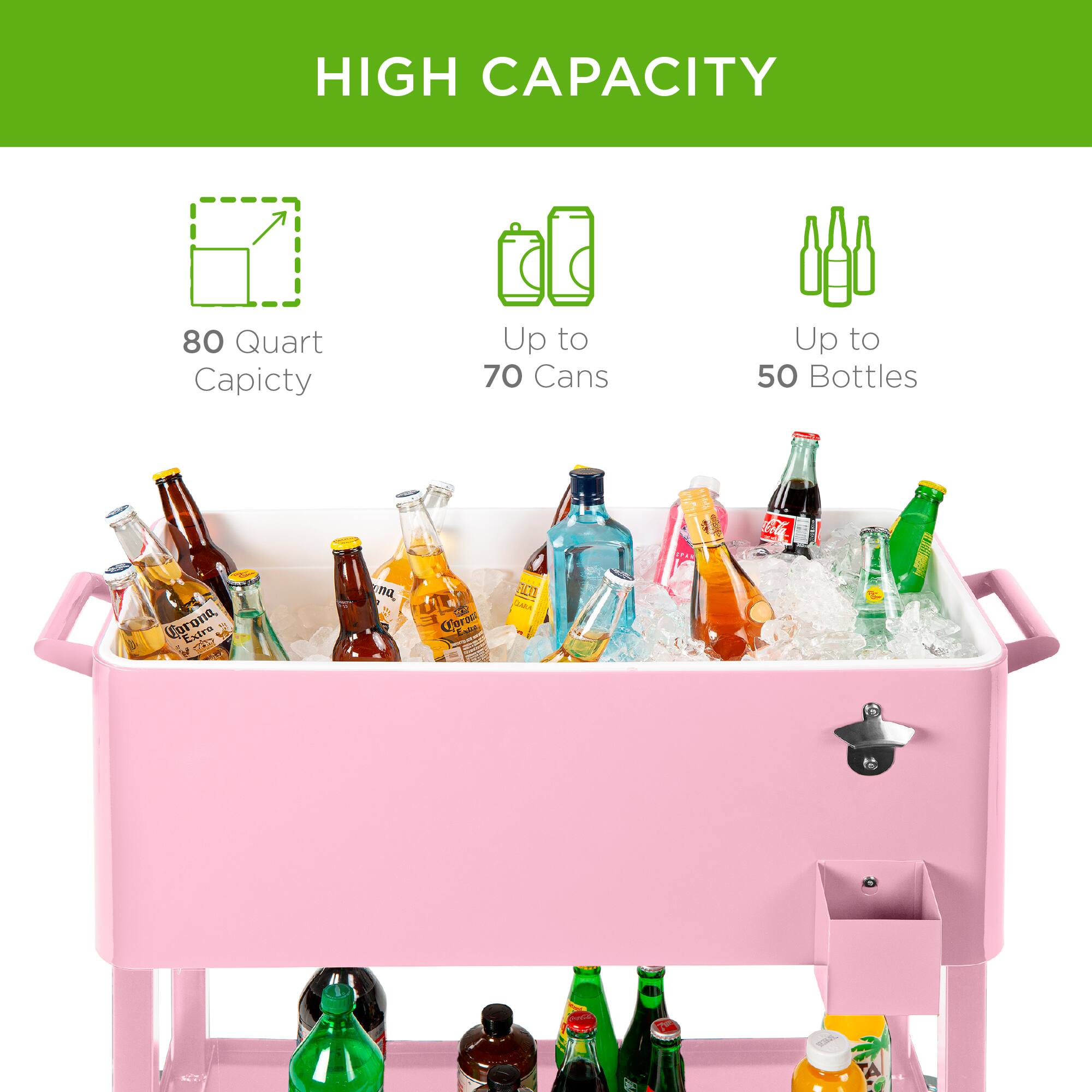 HIGH CAPACITY  
80 Quart Capacity  
Up to 70 Cans  
Up to 50 Bottles