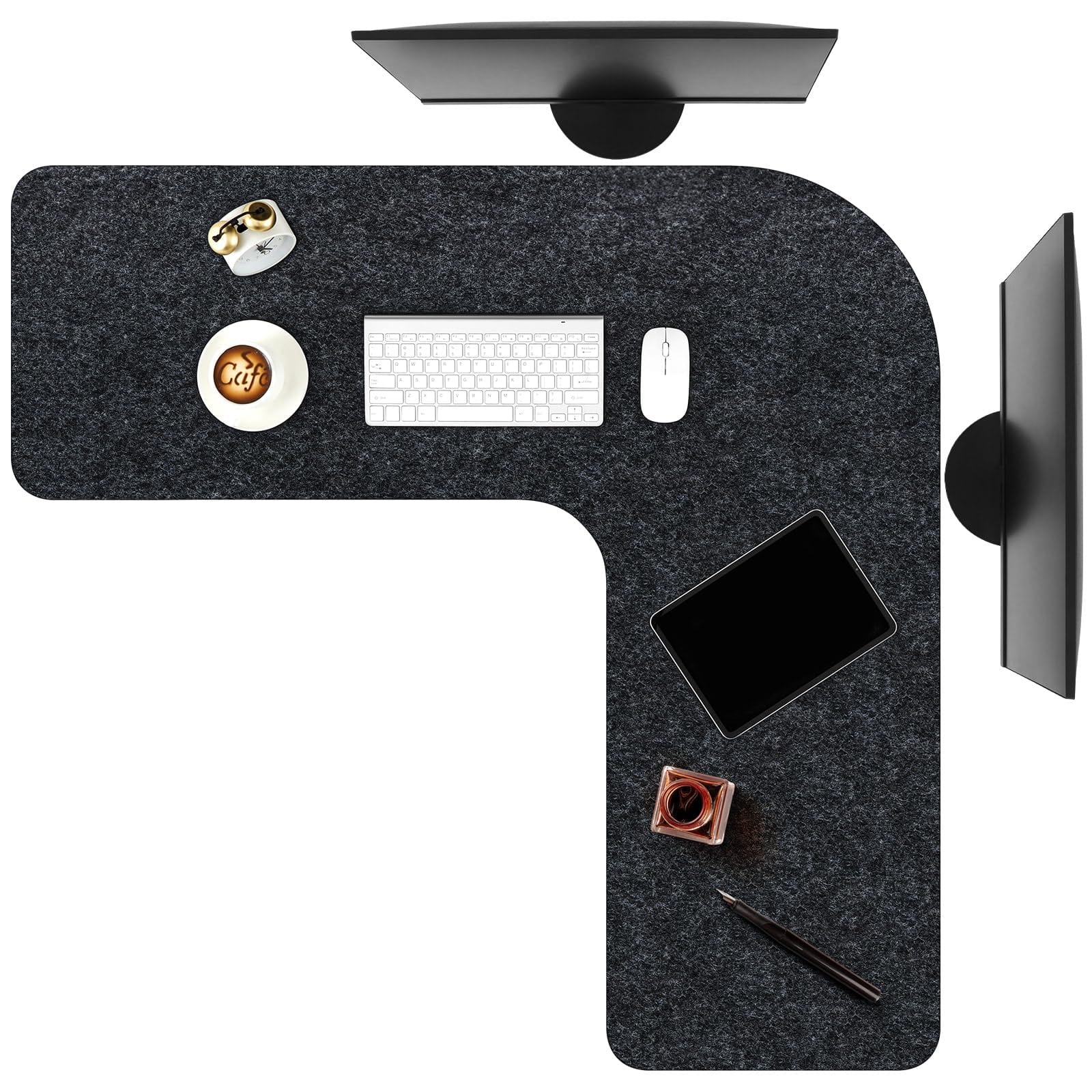 Fabibe - Felt L Shaped Mouse Pad 36.2" X 15.7" Corner Desk Dark Gray Large And Mat Protector For Office Home Computer Protection - Default